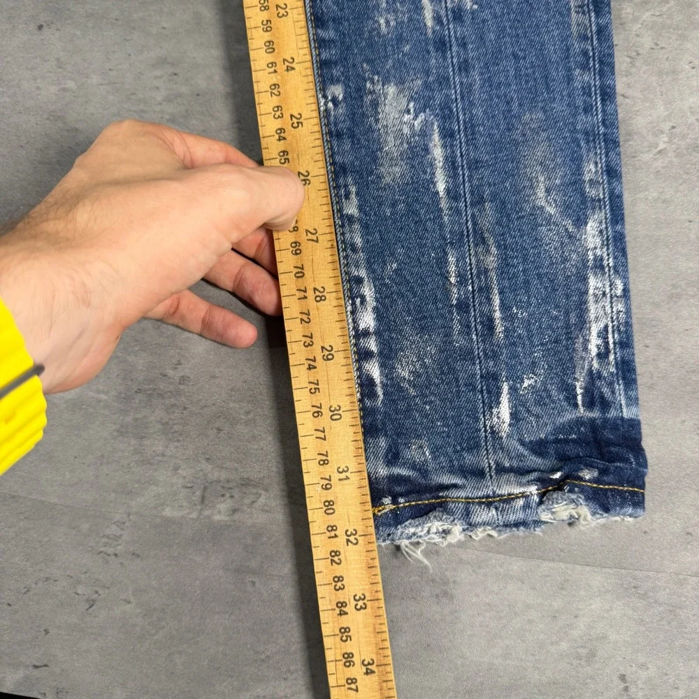 Purple Brand P001 Skinny Jeans Mens 28 Blue Metallic Paint Splatter Distressed